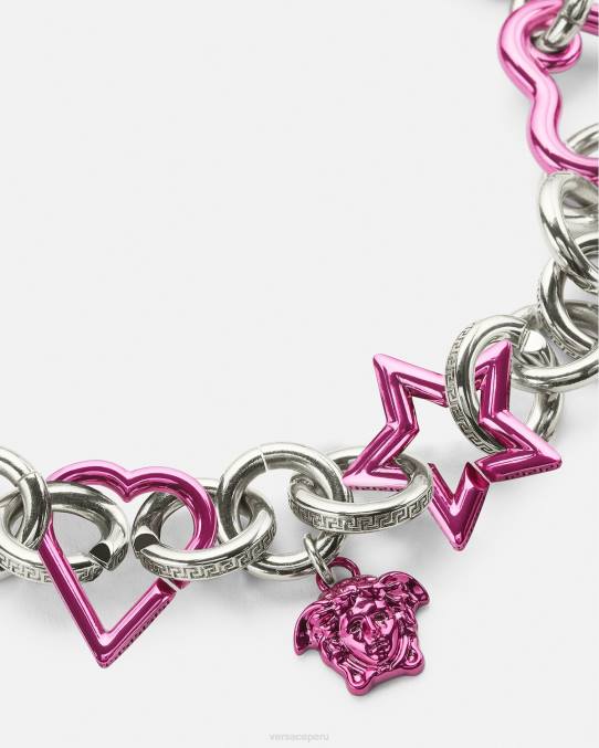 Versace accesorios mujer collar de cadena original 6BPV828 plata y fucsia
