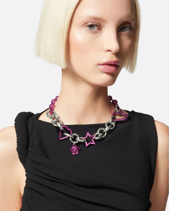 Versace accesorios mujer collar de cadena original 6BPV828 plata y fucsia