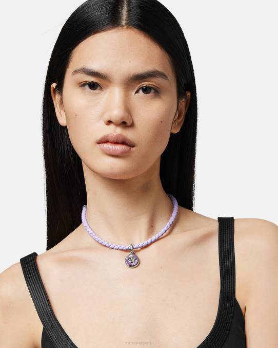 Versace accesorios mujer collar de cuero con medusa biggie 6BPV728 azul claro