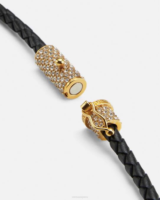 Versace accesorios mujer collar de cuero con medusa y cristales 6BPV812 negro