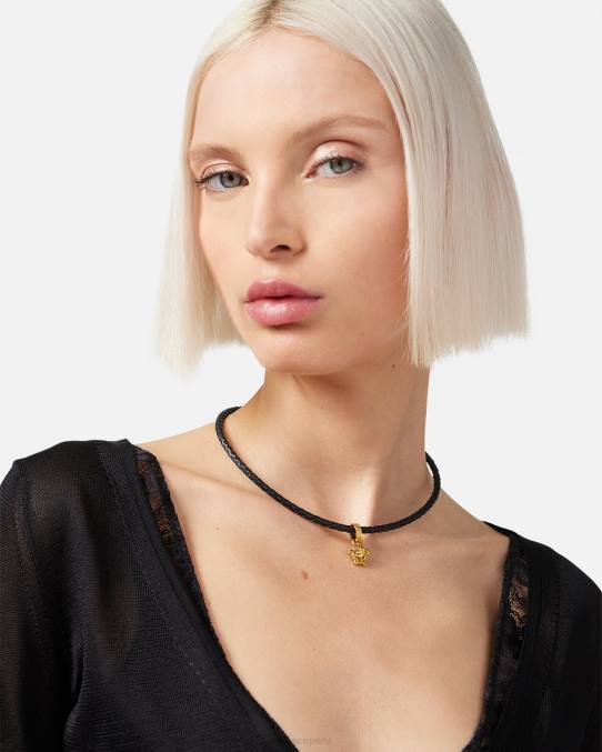 Versace accesorios mujer collar de cuero con medusa y cristales 6BPV812 negro