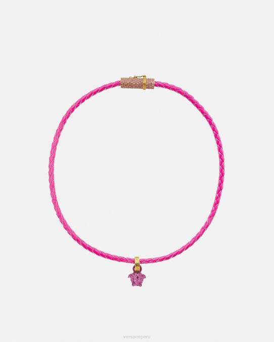 Versace accesorios mujer collar de cuero con medusa y cristales 6BPV852 rosa