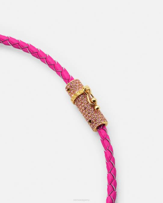 Versace accesorios mujer collar de cuero con medusa y cristales 6BPV852 rosa