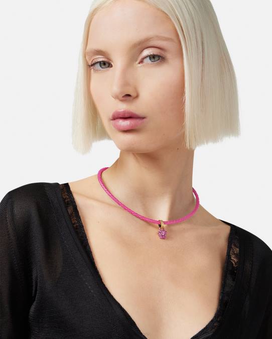 Versace accesorios mujer collar de cuero con medusa y cristales 6BPV852 rosa