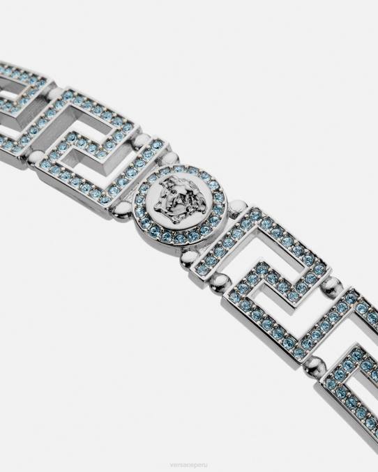 Versace accesorios mujer gargantilla con medusa y greca de cristal 6BPV720 azul claro y metalizado