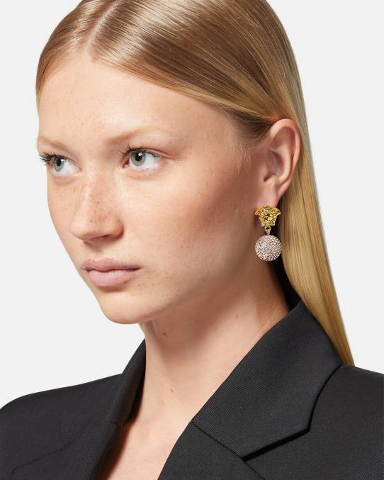 Versace accesorios mujer pendientes con bolas de cristal de medusa 6BPV776 oro