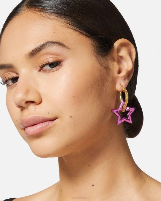 Versace accesorios mujer pendientes de aro con cadena funky 6BPV830 oro y fucsia