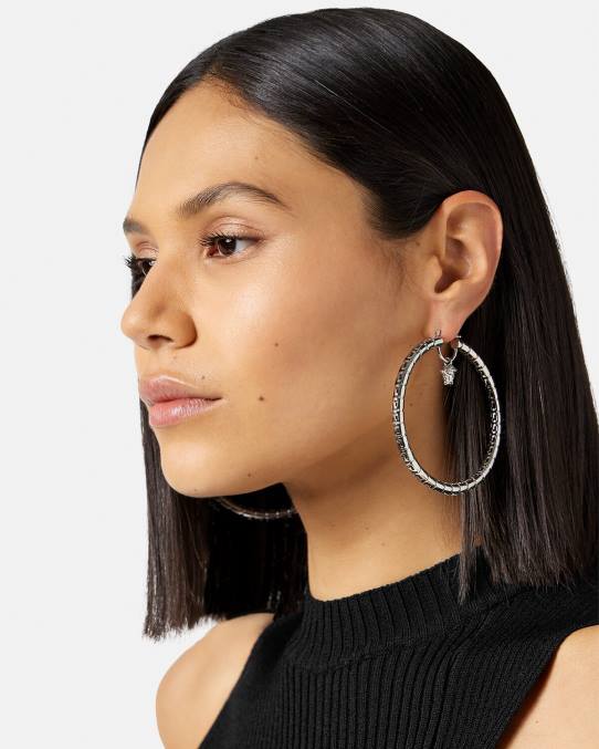 Versace accesorios mujer pendientes de aro con greca 6BPV833 plata
