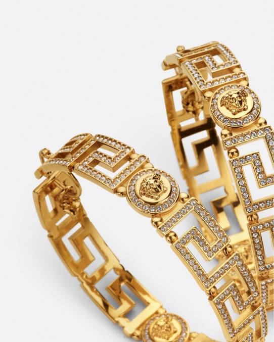 Versace accesorios mujer pendientes de aro con greca de cristal 6BPV835 oro