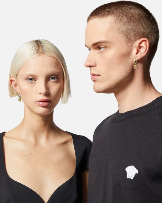 Versace accesorios mujer pendientes de aro con greca de medusa 6BPV766 oro