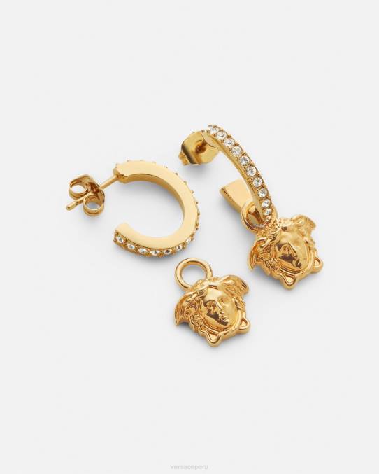 Versace accesorios mujer pendientes de aro con medusa de cristal 6BPV788 oro
