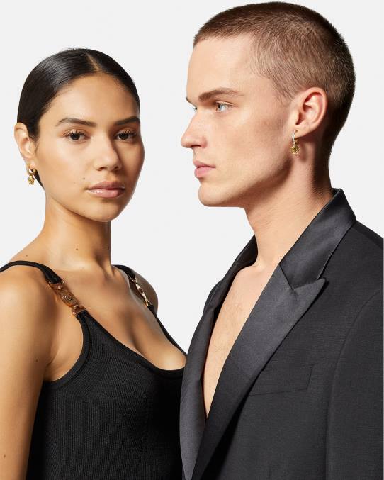 Versace accesorios mujer pendientes de aro con medusa de cristal 6BPV788 oro