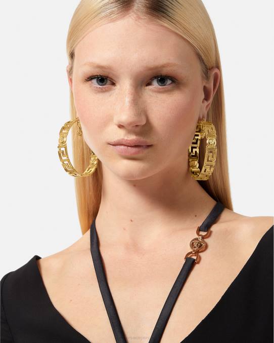 Versace accesorios mujer pendientes de aro con medusa y greca 6BPV832 oro