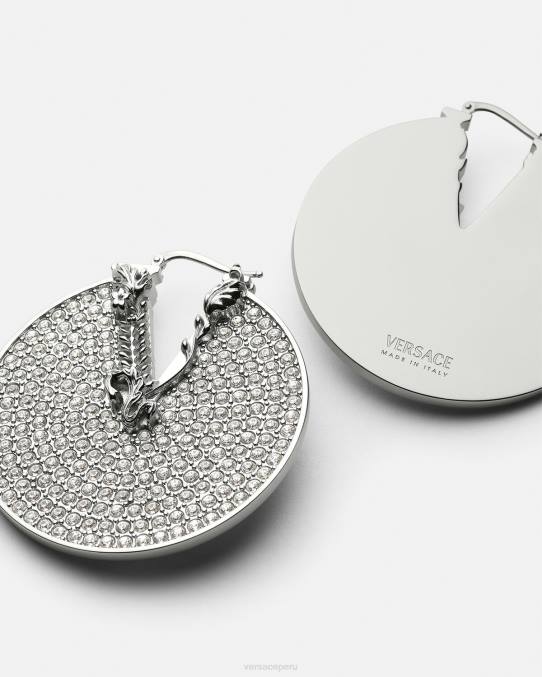 Versace accesorios mujer pendientes de aro virtus de cristal 6BPV856 plata