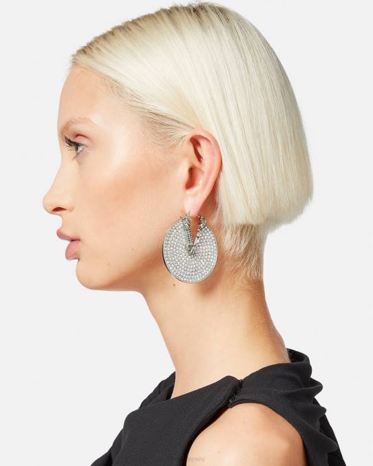 Versace accesorios mujer pendientes de aro virtus de cristal 6BPV856 plata