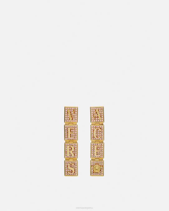 Versace accesorios mujer pendientes de azulejos de cristal 6BPV735 oro rosado