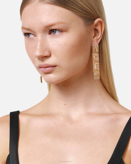 Versace accesorios mujer pendientes de azulejos de cristal 6BPV735 oro rosado