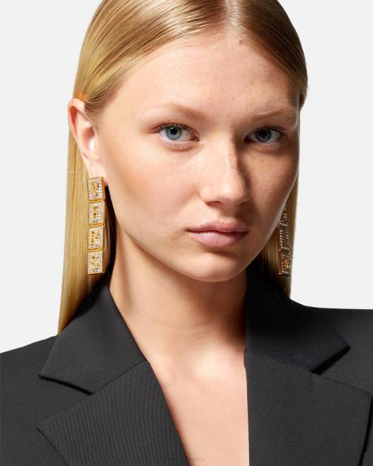 Versace accesorios mujer pendientes de azulejos de cristal 6BPV809 oro