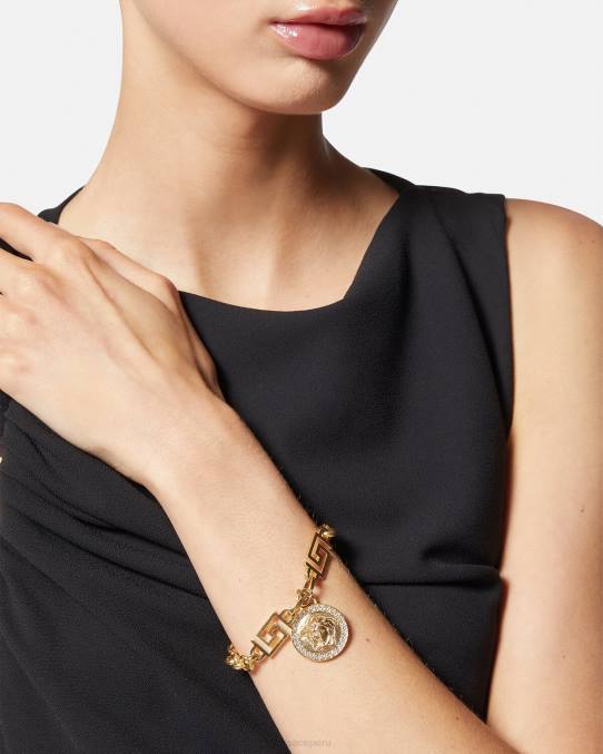 Versace accesorios mujer pulsera con greca de medusa y cristales 6BPV743 oro