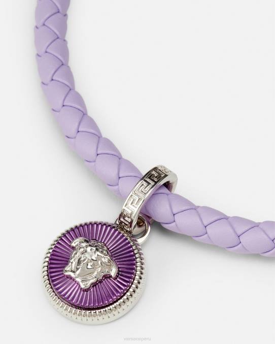 Versace accesorios mujer pulsera de cuero con medusa biggie 6BPV730 azul claro