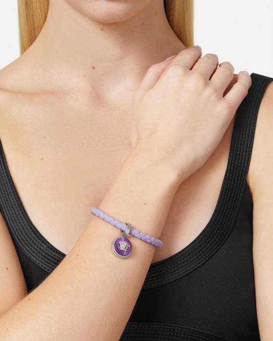 Versace accesorios mujer pulsera de cuero con medusa biggie 6BPV730 azul claro