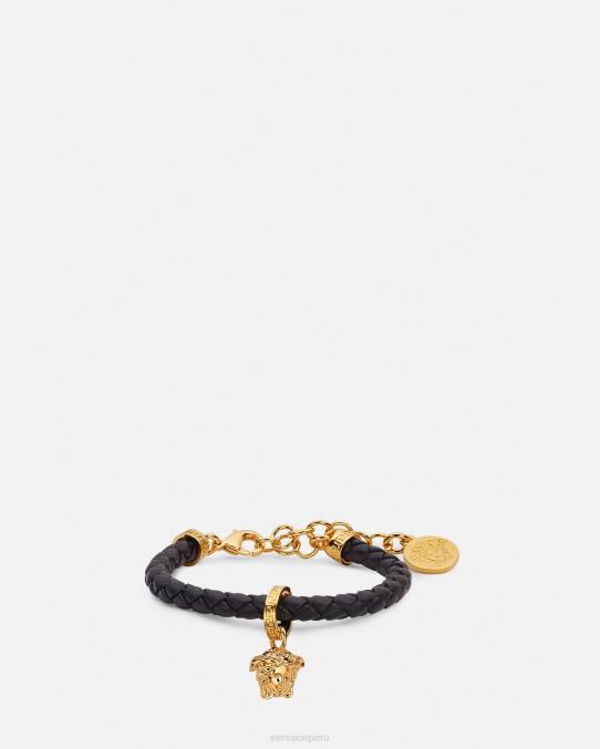 Versace accesorios mujer pulsera de cuero trenzado con medusa 6BPV767 negro