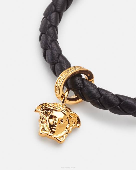Versace accesorios mujer pulsera de cuero trenzado con medusa 6BPV767 negro