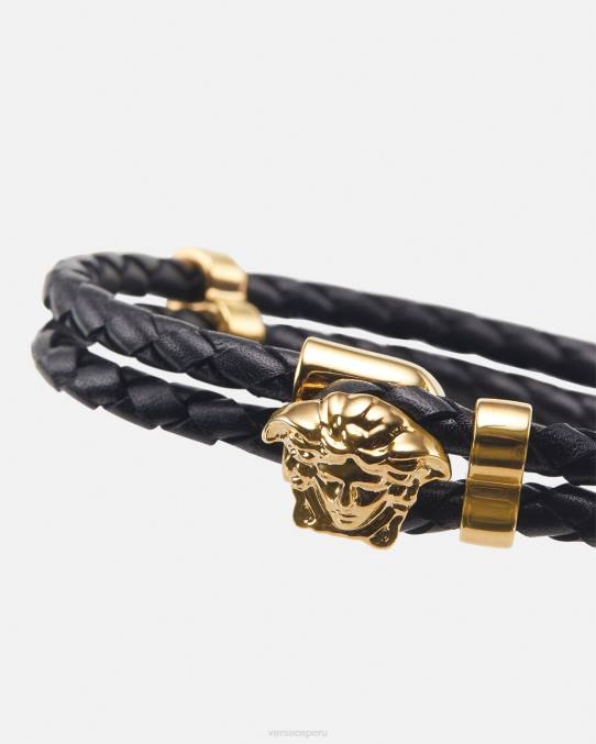 Versace accesorios mujer pulsera de cuero trenzado con medusa 6BPV768 oro