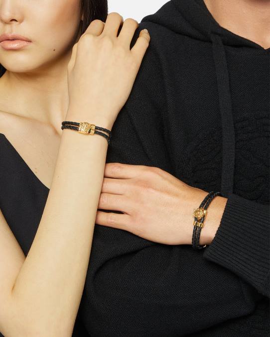 Versace accesorios mujer pulsera de cuero trenzado con medusa 6BPV768 oro