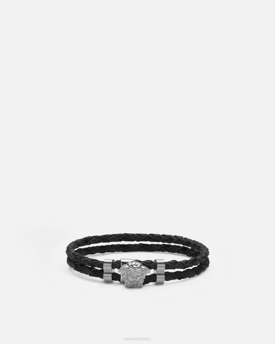 Versace accesorios mujer pulsera de cuero trenzado con medusa 6BPV769 negro