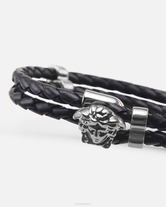Versace accesorios mujer pulsera de cuero trenzado con medusa 6BPV769 negro