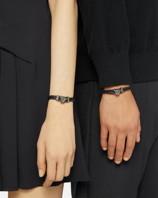 Versace accesorios mujer pulsera de cuero trenzado con medusa 6BPV769 negro