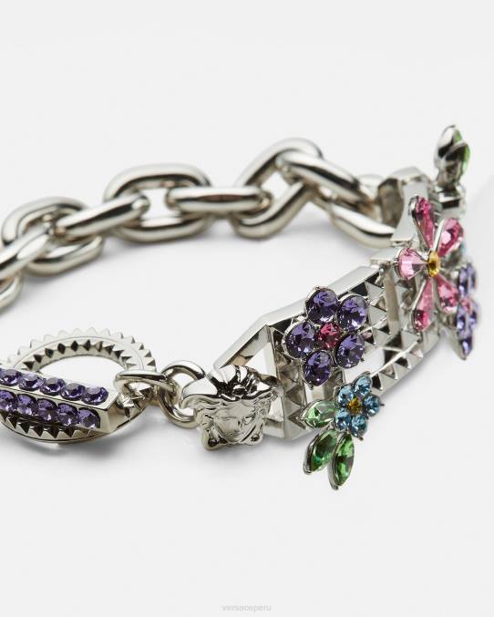 Versace accesorios mujer pulsera de flores de cristal 6BPV851 plata