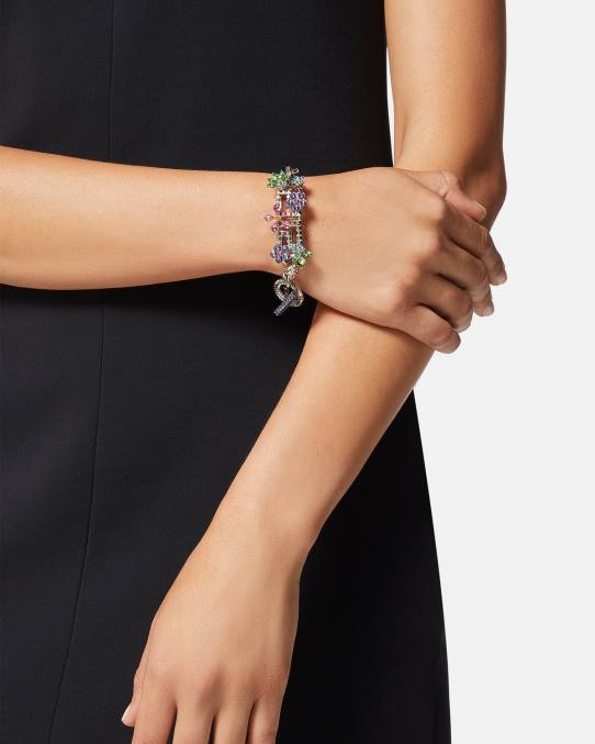 Versace accesorios mujer pulsera de flores de cristal 6BPV851 plata