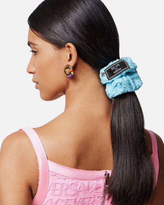 Versace accesorios mujer coletero de toalla por toda la prenda 6BPV867 azul claro