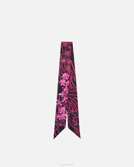 Versace accesorios mujer corbata tipo fular de seda barroco con orquídeas 6BPV922 fucsia y estampado