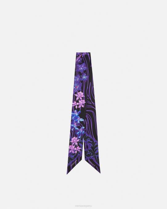 Versace accesorios mujer corbata tipo fular de seda barroco con orquídeas 6BPV923 violeta y estampado