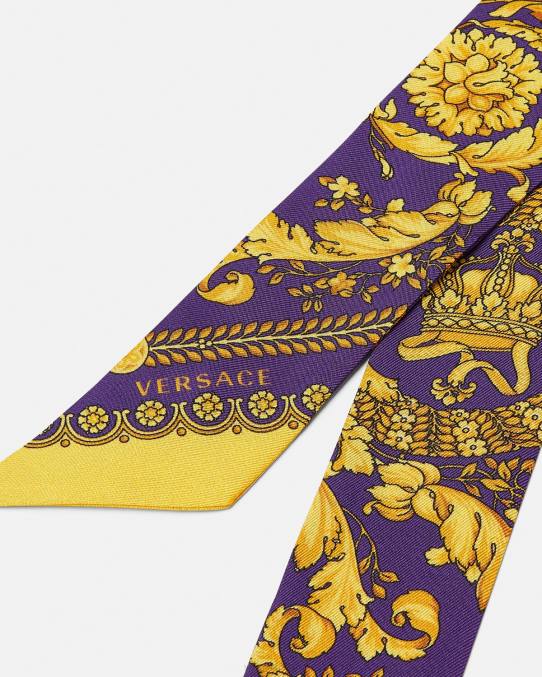 Versace accesorios mujer corbata tipo pañuelo de seda barroco 6BPV916 violeta y oro