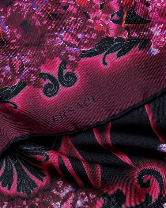 Versace accesorios mujer fular de seda barroco orquídea 6BPV920 fucsia y estampado