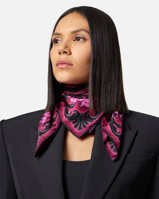 Versace accesorios mujer fular de seda barroco orquídea 6BPV920 fucsia y estampado
