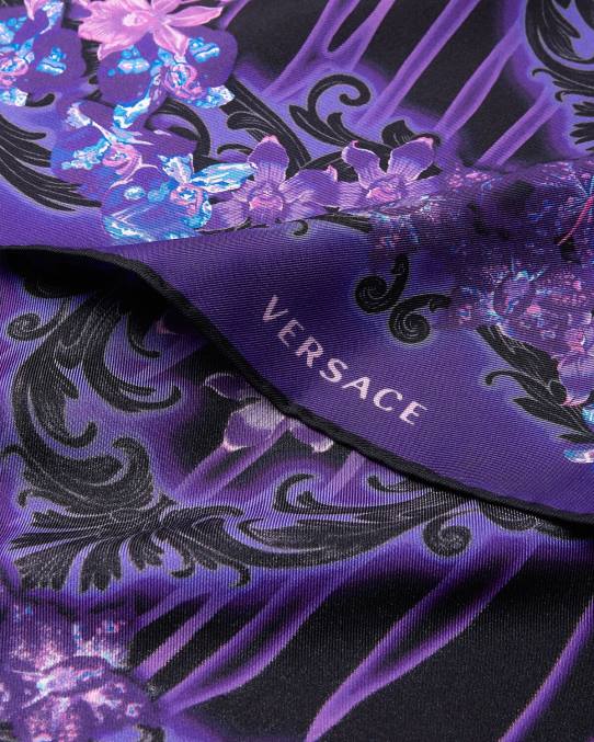 Versace accesorios mujer fular de seda barroco orquídea 6BPV921 violeta y estampado