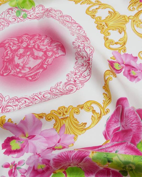 Versace accesorios mujer fular de seda grande orquídea medusa 6BPV930 blanco y estampado