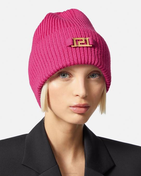 Versace accesorios mujer gorro de canalé con greca 6BPV877 fucsia