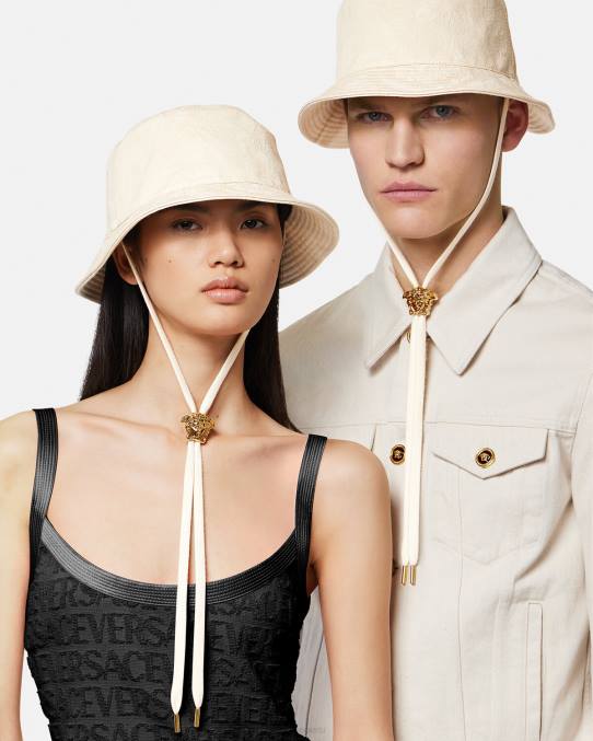 Versace accesorios mujer sombrero de pescador con silueta barroca 6BPV870 beige
