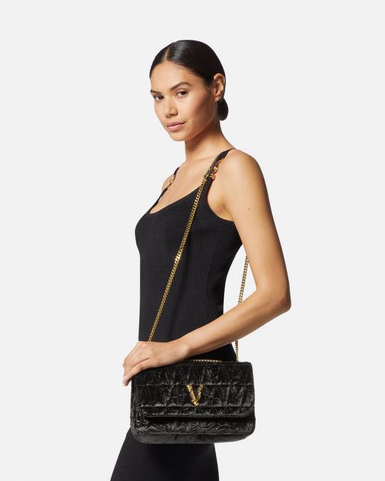 Versace bolsas mujer bolso de hombro virtus de terciopelo 6BPV373 negro