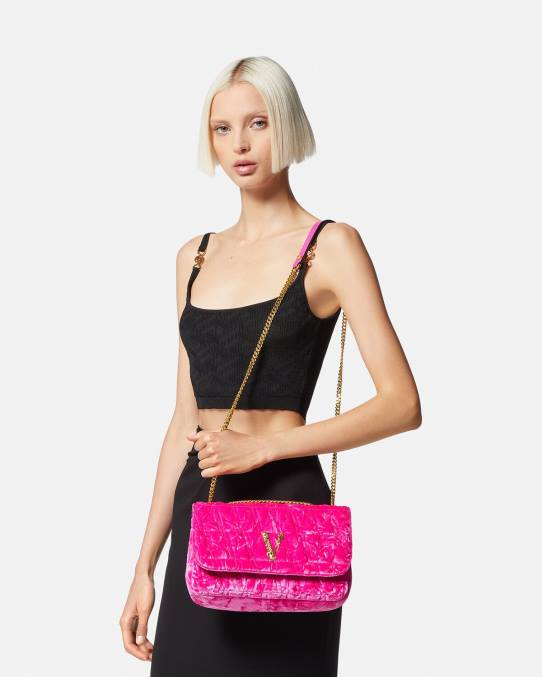 Versace bolsas mujer bolso de hombro virtus de terciopelo 6BPV376 rosa