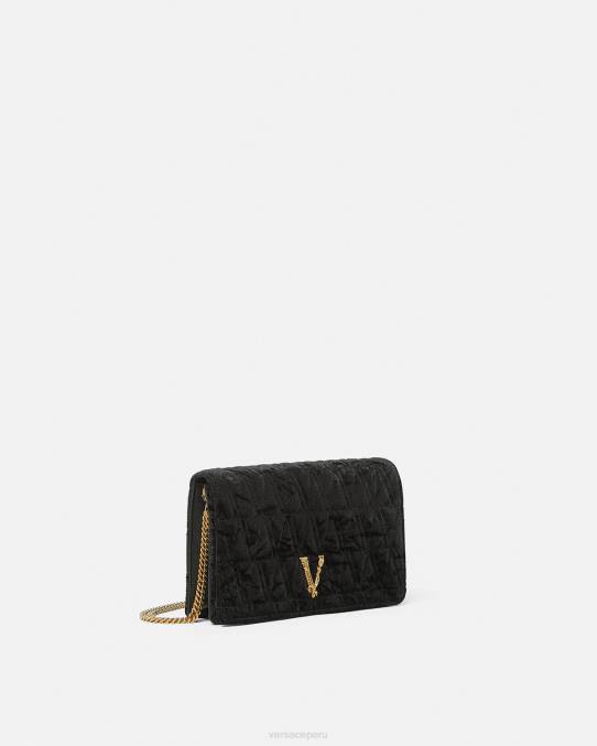 Versace bolsas mujer bolso de mano virtus de terciopelo 6BPV378 negro