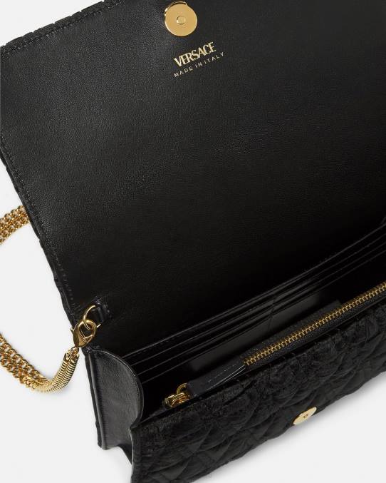 Versace bolsas mujer bolso de mano virtus de terciopelo 6BPV378 negro