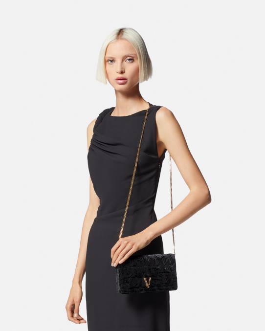 Versace bolsas mujer bolso de mano virtus de terciopelo 6BPV378 negro