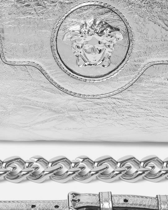 Versace bolsas mujer bolso de mano la medusa metalizado pequeño 6BPV305 gris